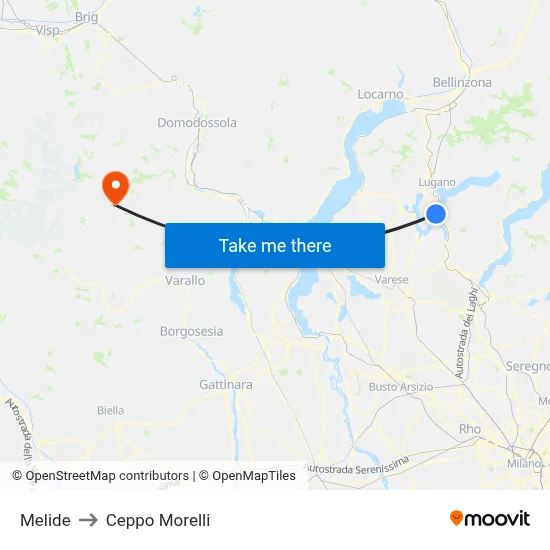 Melide to Ceppo Morelli map