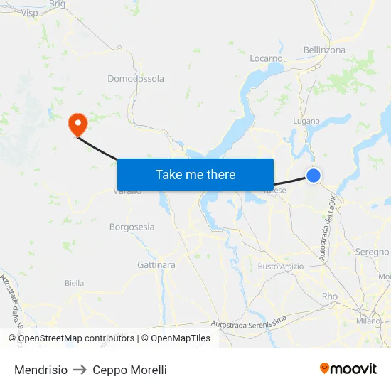Mendrisio to Ceppo Morelli map