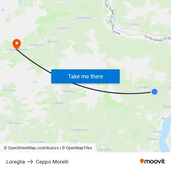 Loreglia to Ceppo Morelli map