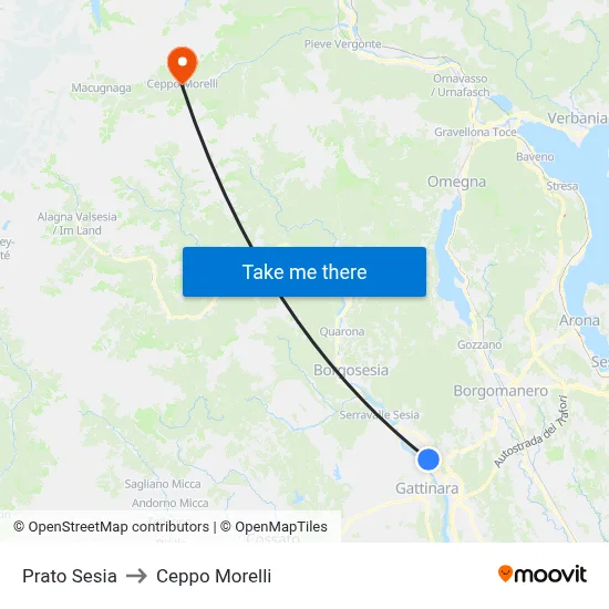 Prato Sesia to Ceppo Morelli map