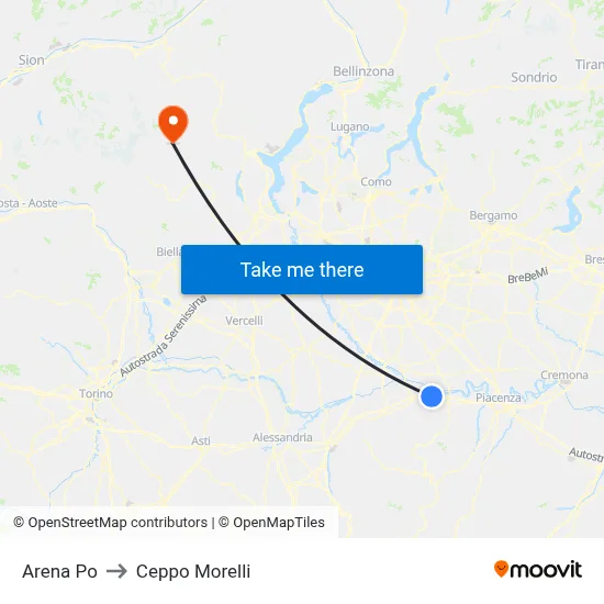 Arena Po to Ceppo Morelli map