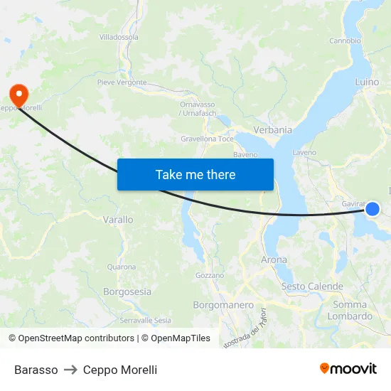 Barasso to Ceppo Morelli map