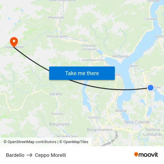 Bardello to Ceppo Morelli map