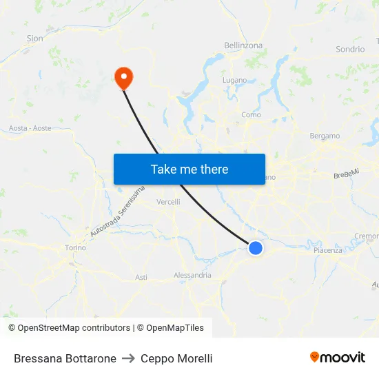 Bressana Bottarone to Ceppo Morelli map