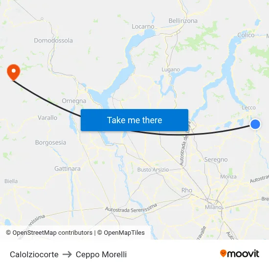 Calolziocorte to Ceppo Morelli map