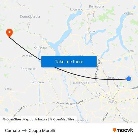 Carnate to Ceppo Morelli map