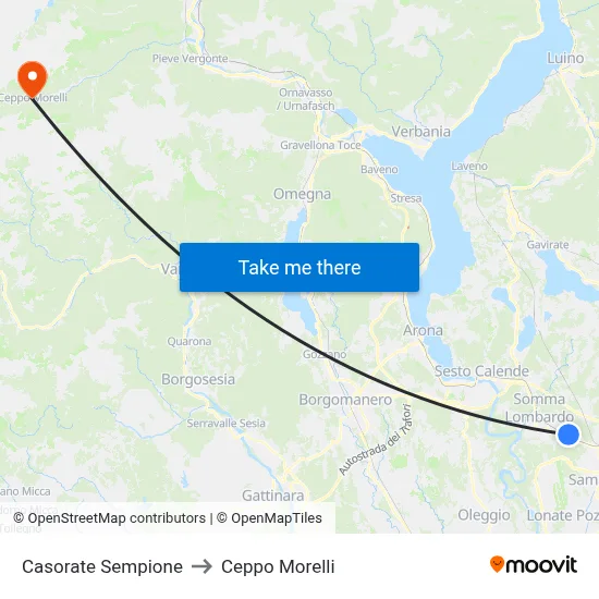 Casorate Sempione to Ceppo Morelli map