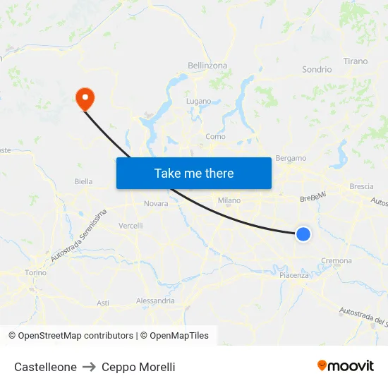 Castelleone to Ceppo Morelli map