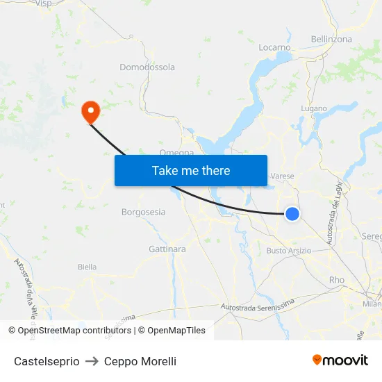 Castelseprio to Ceppo Morelli map