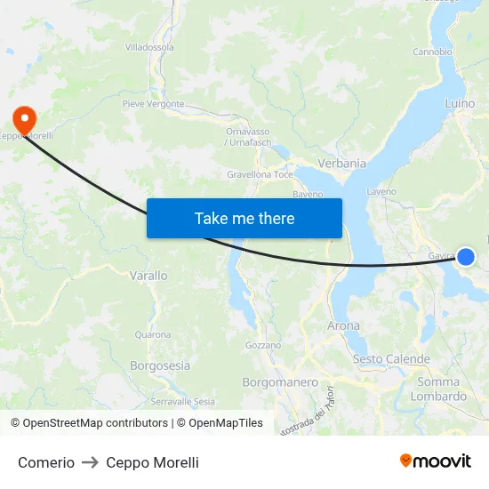 Comerio to Ceppo Morelli map