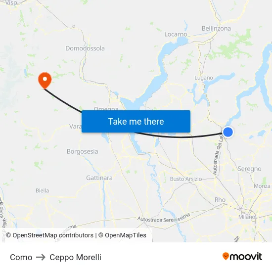 Como to Ceppo Morelli map