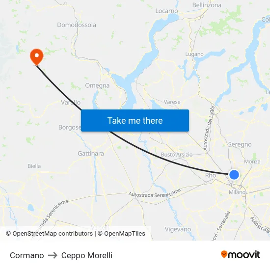 Cormano to Ceppo Morelli map