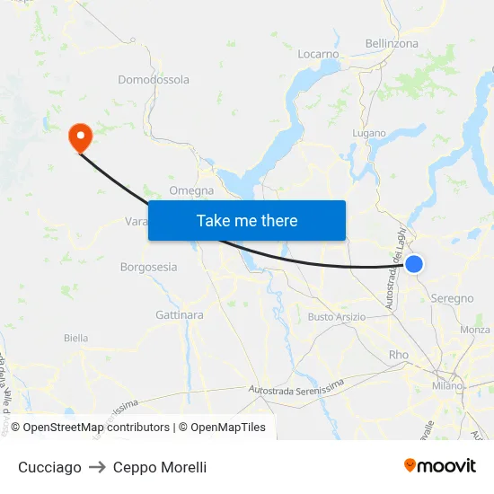 Cucciago to Ceppo Morelli map