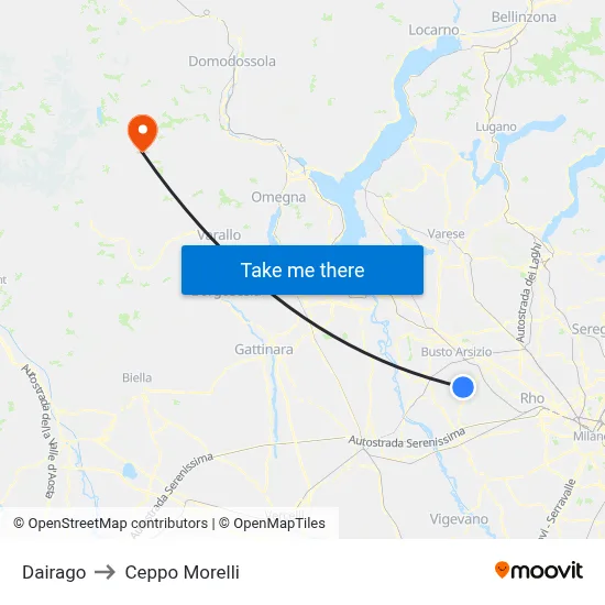 Dairago to Ceppo Morelli map