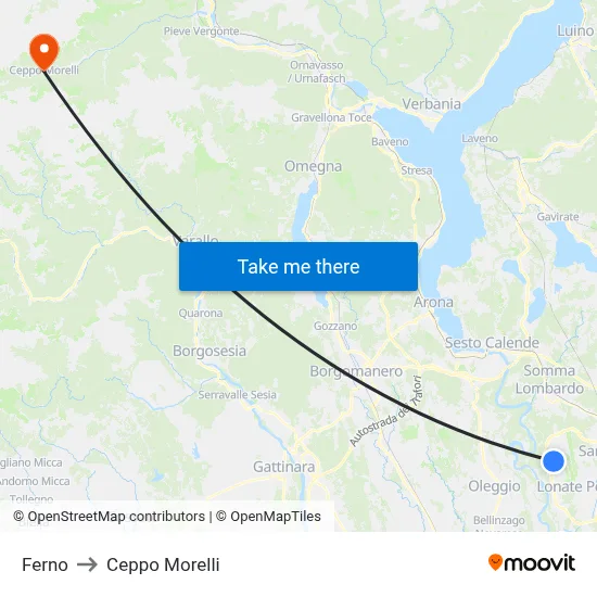 Ferno to Ceppo Morelli map