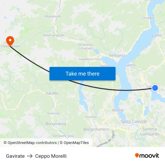 Gavirate to Ceppo Morelli map