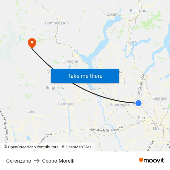 Gerenzano to Ceppo Morelli map