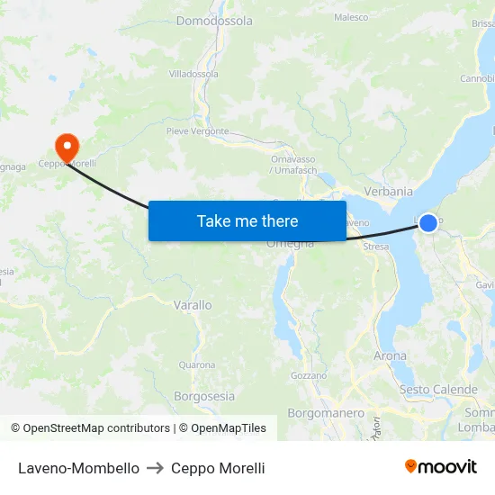 Laveno-Mombello to Ceppo Morelli map