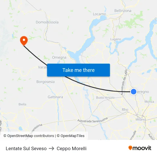 Lentate Sul Seveso to Ceppo Morelli map