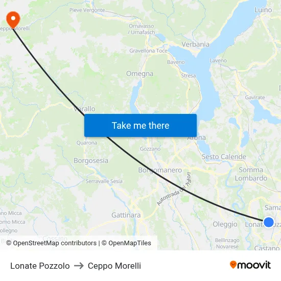 Lonate Pozzolo to Ceppo Morelli map