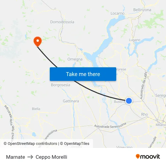 Marnate to Ceppo Morelli map