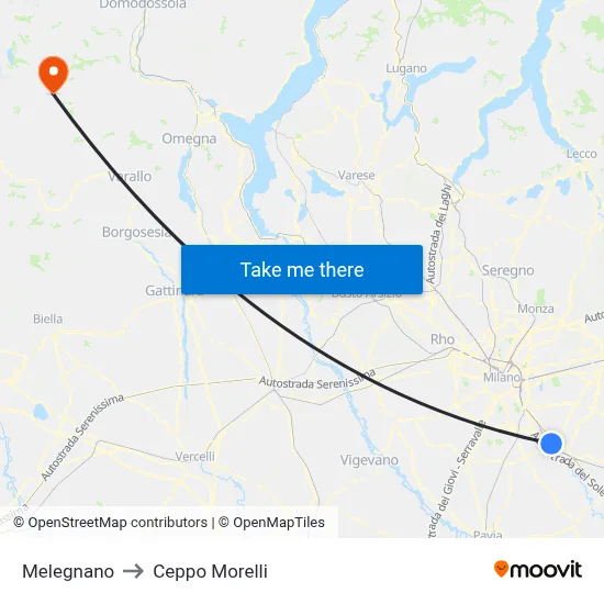 Melegnano to Ceppo Morelli map
