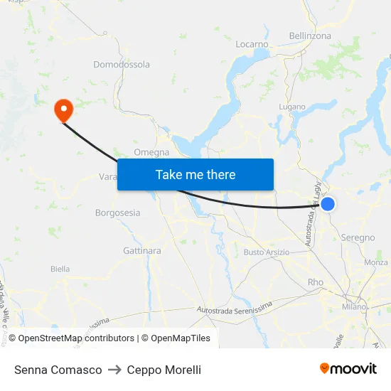Senna Comasco to Ceppo Morelli map