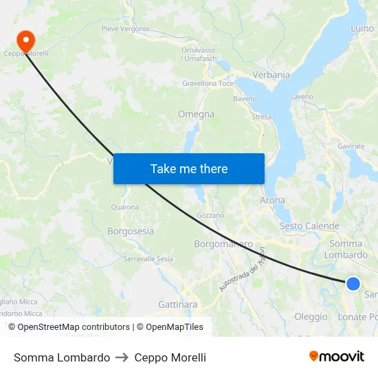 Somma Lombardo to Ceppo Morelli map
