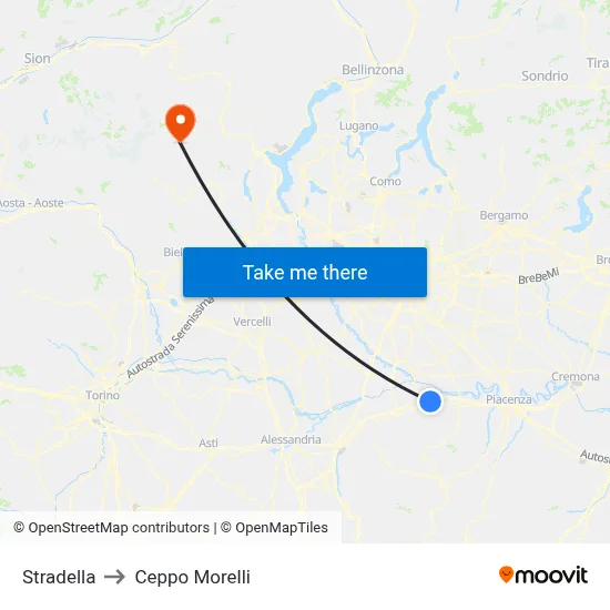 Stradella to Ceppo Morelli map