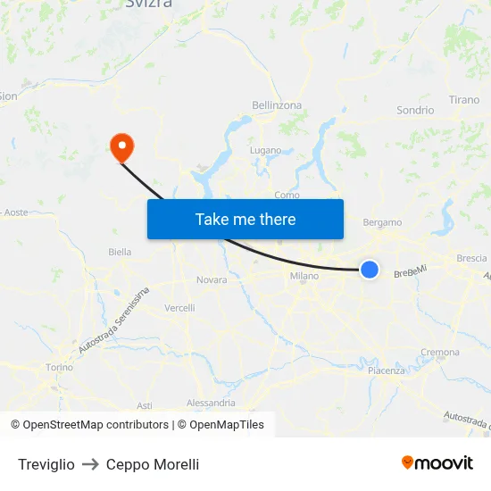 Treviglio to Ceppo Morelli map