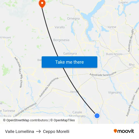 Valle Lomellina to Ceppo Morelli map