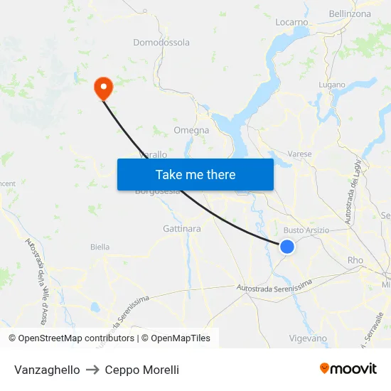 Vanzaghello to Ceppo Morelli map