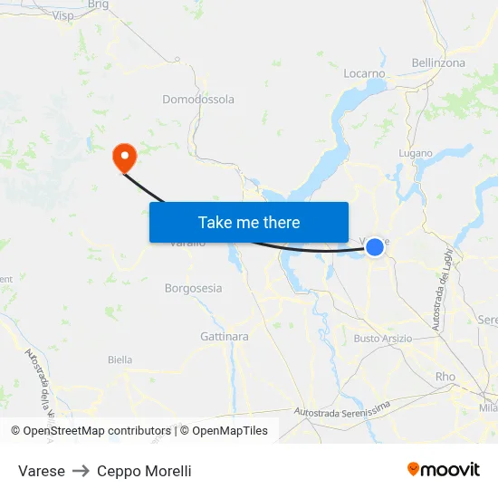 Varese to Ceppo Morelli map