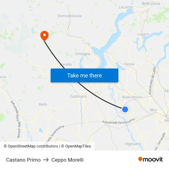 Castano Primo to Ceppo Morelli map