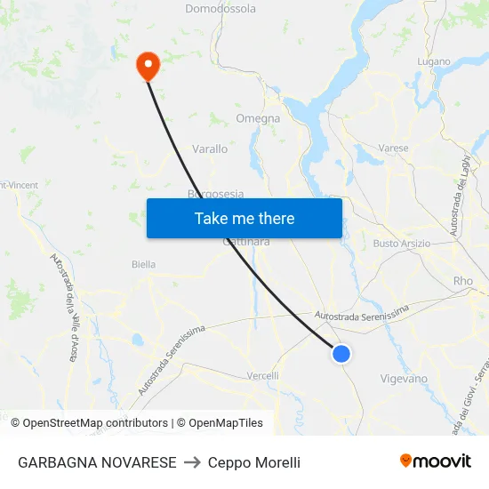 Garbagna Novarese to Ceppo Morelli map