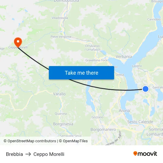 Brebbia to Ceppo Morelli map