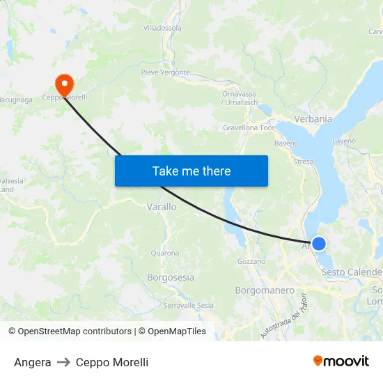 Angera to Ceppo Morelli map