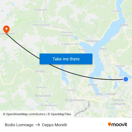 Bodio Lomnago to Ceppo Morelli map