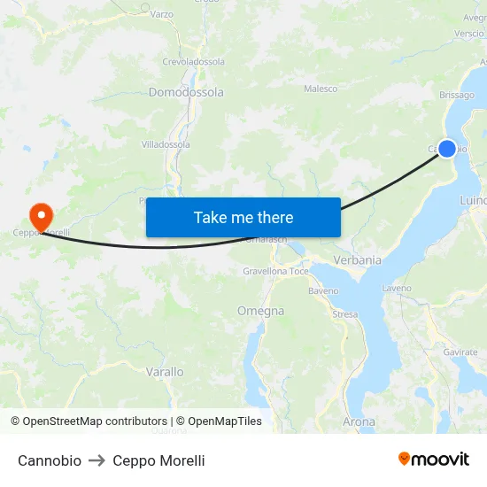 Cannobio to Ceppo Morelli map