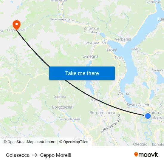 Golasecca to Ceppo Morelli map