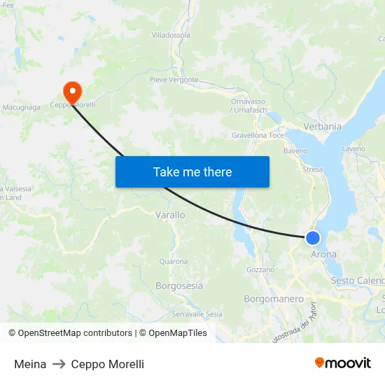Meina to Ceppo Morelli map