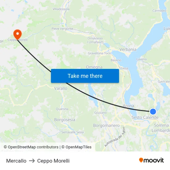 Mercallo to Ceppo Morelli map