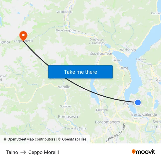 Taino to Ceppo Morelli map