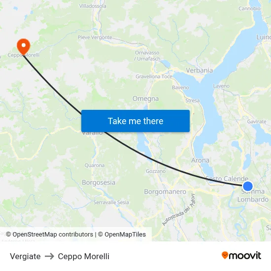 Vergiate to Ceppo Morelli map