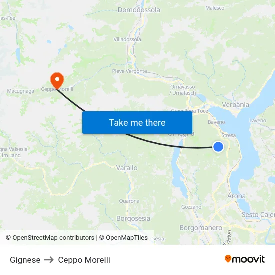 Gignese to Ceppo Morelli map