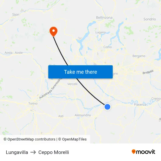 Lungavilla to Ceppo Morelli map
