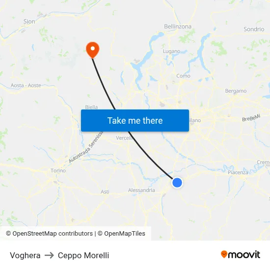 Voghera to Ceppo Morelli map