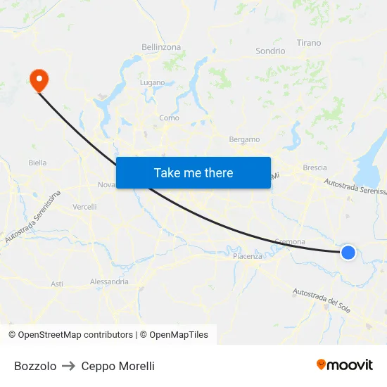 Bozzolo to Ceppo Morelli map