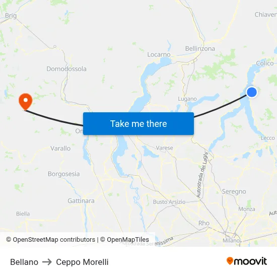 Bellano to Ceppo Morelli map