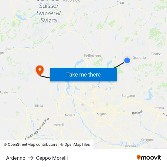 Ardenno to Ceppo Morelli map